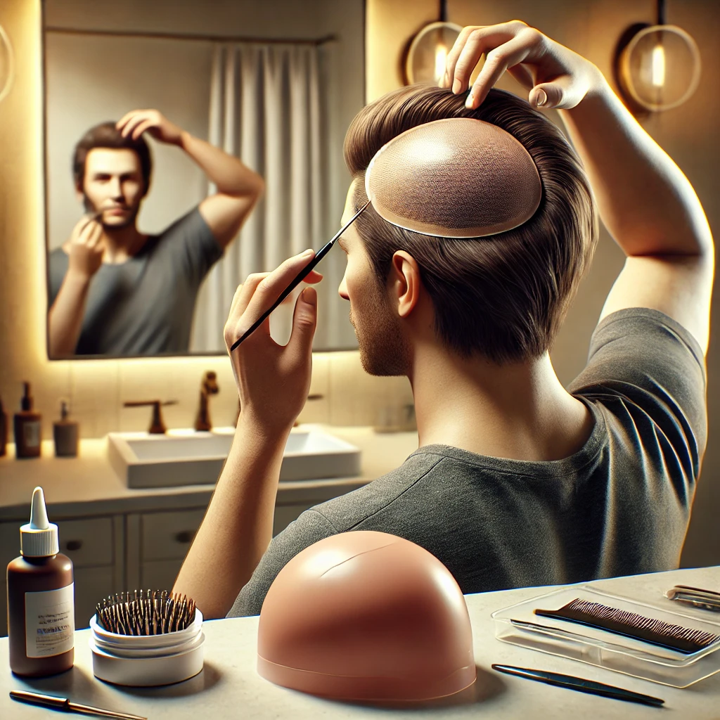 نصب چسب پروتز مو در منزل